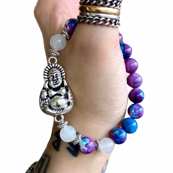 Silver buddha white agate & snow purple jasper - Picture 2 of 15